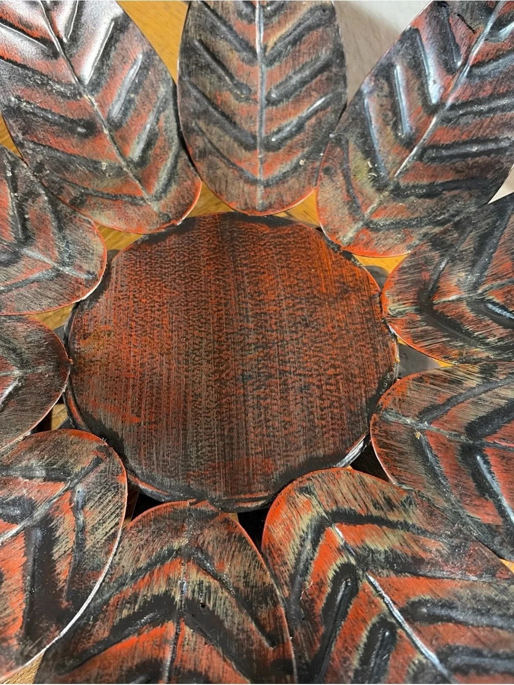 Metal Leaf Accent Fruit Bowl in Rustic Brown